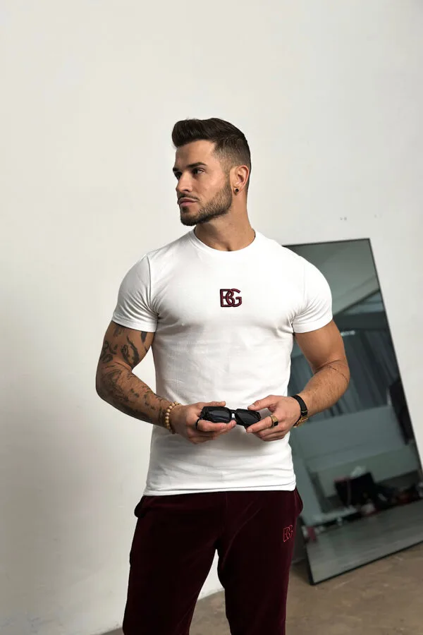 T-Shirt męski BG Signature | biały - bordowy