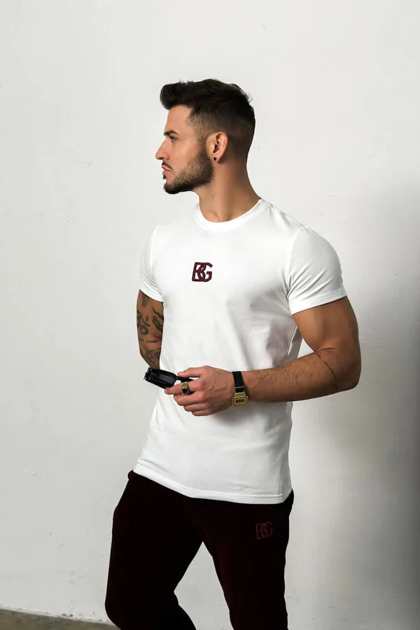 T-Shirt męski BG Signature | biały - bordowy