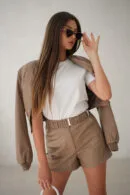 Szorty damskie BG Leather | cappucino