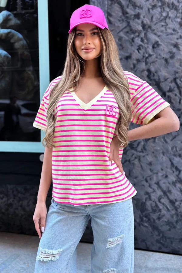 T-Shirt damski BG V-Tip | banan - róż