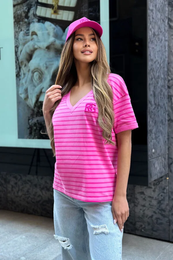 T-Shirt damski BG V-Tip | róż- fuksja