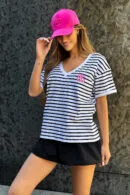 T-Shirt damski BG V-Tip | biały - czarny