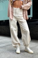 Spodnie damskie BG Ninety's jeans | kremowy