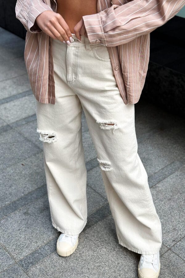 Spodnie damskie BG Ninety's jeans | kremowy