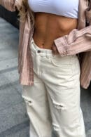 Spodnie damskie BG Ninety's jeans | kremowy
