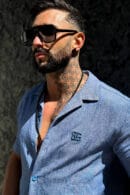 Komplet męski BG Alvaro | jasny niebieski len