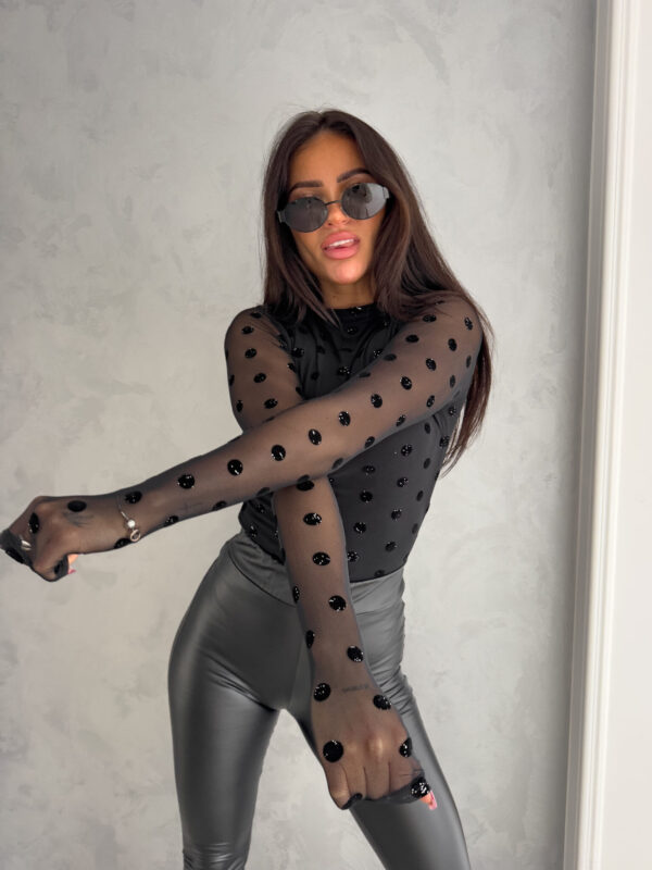 Bluzka SABRINA kropeczki lurex - czarna