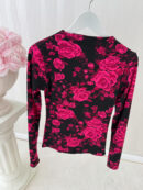 Bluzka SKIN print roses – czarno-fuksja