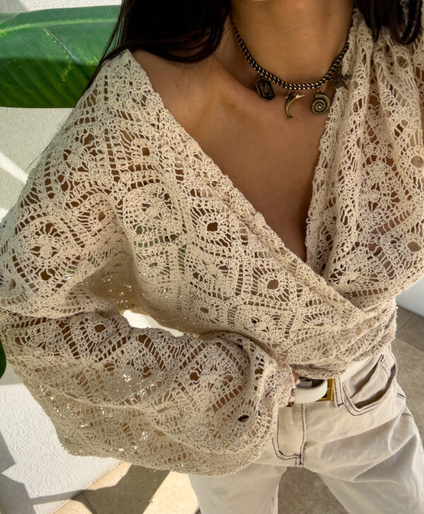 Kimono AŻUROWE romby - jasny beż