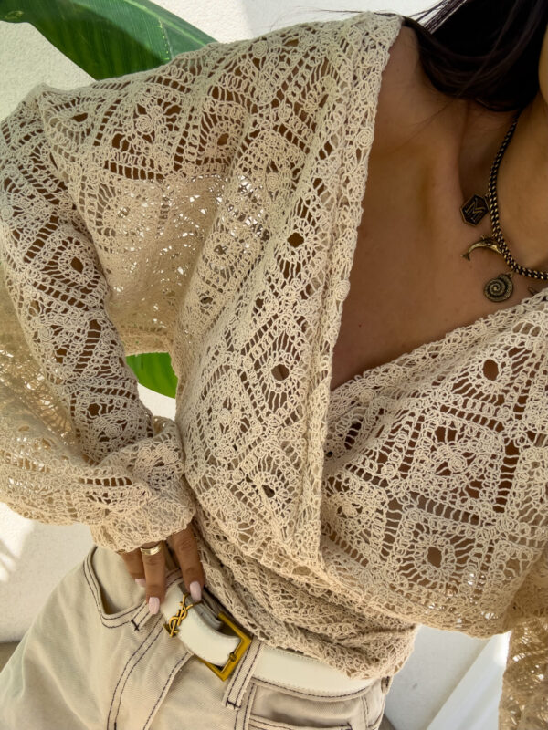 Kimono AŻUROWE romby - jasny beż