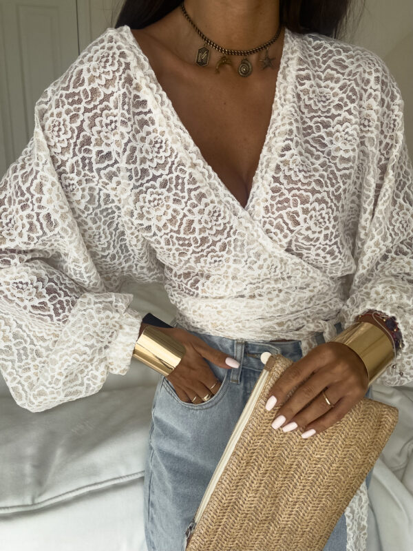 Kimono KORONKA gold kwiaty - ecru