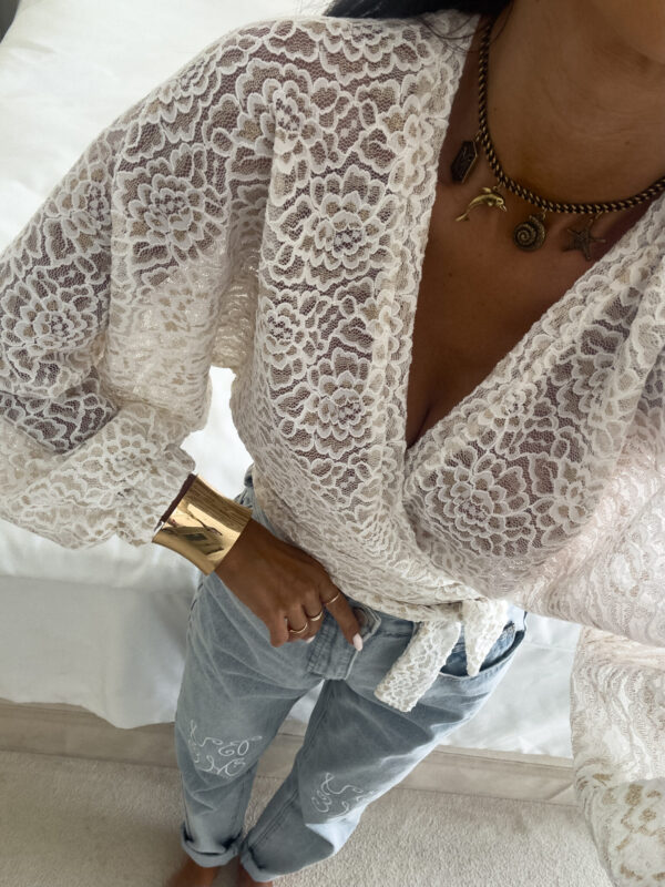 Kimono KORONKA gold kwiaty - ecru