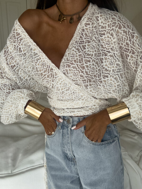 Kimono KORONKA gold kwiaty - ecru