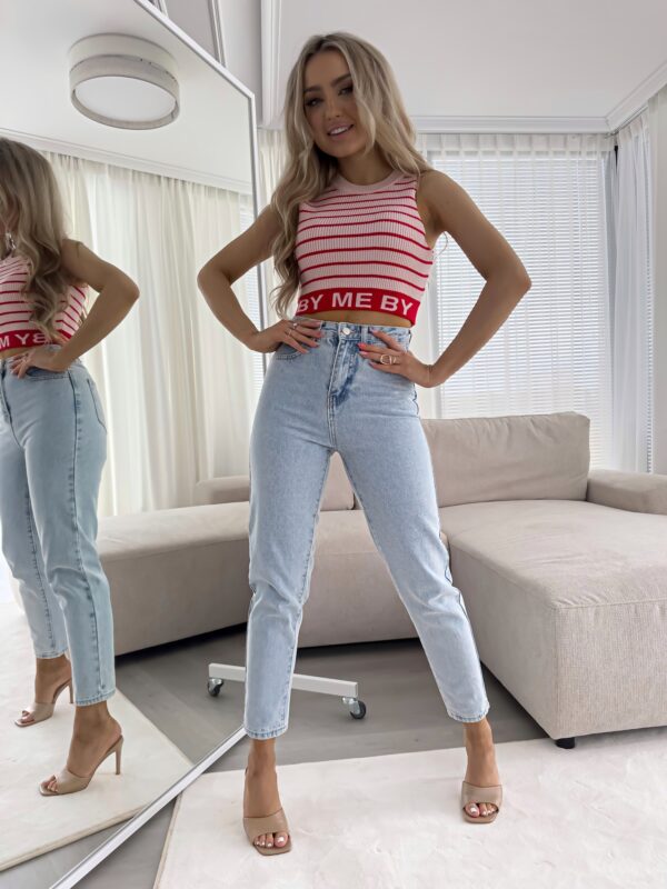Top CASHMERE By Me paski – pudrowo-czerwony