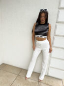 Top CASHMERE By Me paski – czarny-ecru