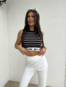 Top CASHMERE By Me paski – czarny-ecru