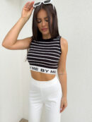 Top CASHMERE By Me paski – czarny-ecru
