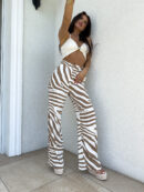 Spodnie SIMPLE print zebra - beżowa