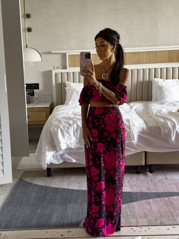 Komplet CATALINA print roses – czarno-fuksja