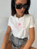 Tshirt MALIBU ecru/róż