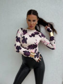 Bluzka SKIN print kwiaty – czarno-fuksja