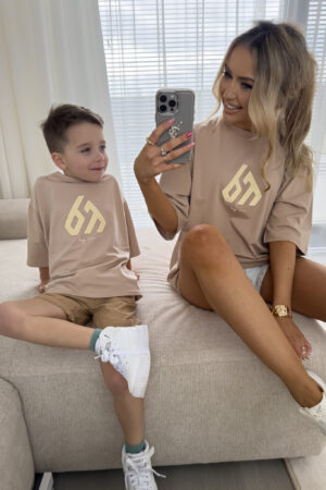 T-shirt dziecięcy BORN logo - beżowy