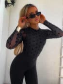 Bluzka SABRINA kropeczki lurex - czarna