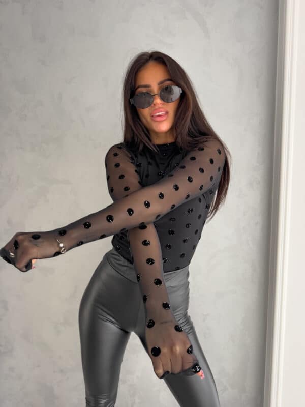 Bluzka SABRINA kropeczki lurex - czarna