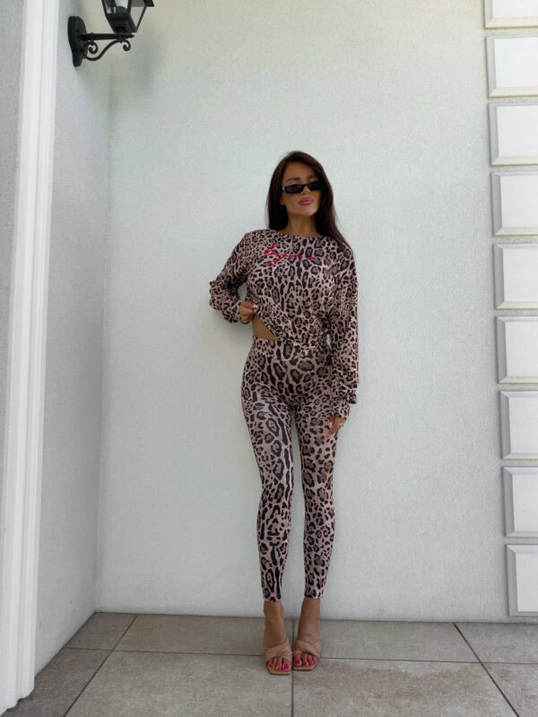 Legginsy GYM print pantera – beżowo-czarna
