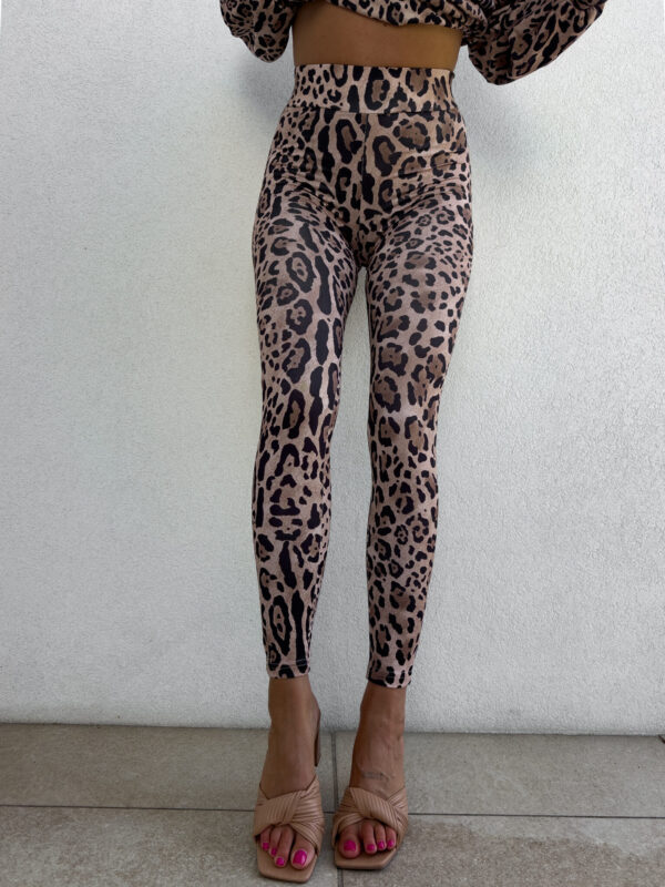 Legginsy GYM print pantera – beżowo-czarna