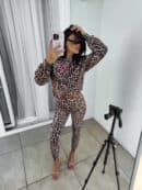 Bluza dresowa LOGO print pantera – beżowo-czarna
