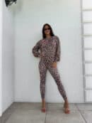 Bluza dresowa LOGO print pantera – beżowo-czarna