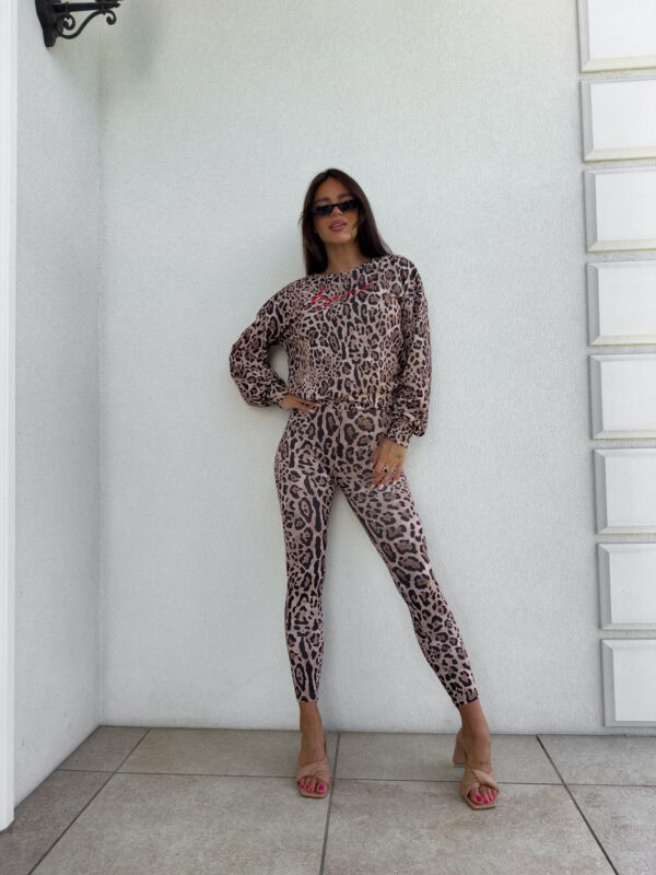 Bluza dresowa LOGO print pantera – beżowo-czarna