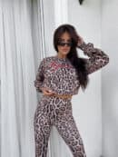 Bluza dresowa LOGO print pantera – beżowo-czarna