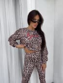 Bluza dresowa LOGO print pantera – beżowo-czarna