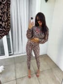 Bluza dresowa LOGO print pantera – beżowo-czarna