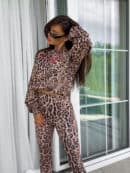 Bluza dresowa LOGO print pantera – beżowo-czarna