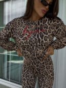 Bluza dresowa LOGO print pantera – beżowo-czarna