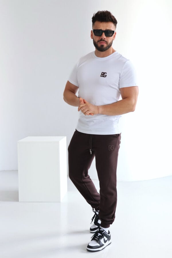 T-Shirt męski BG Bond | biały-gorzka czekolada