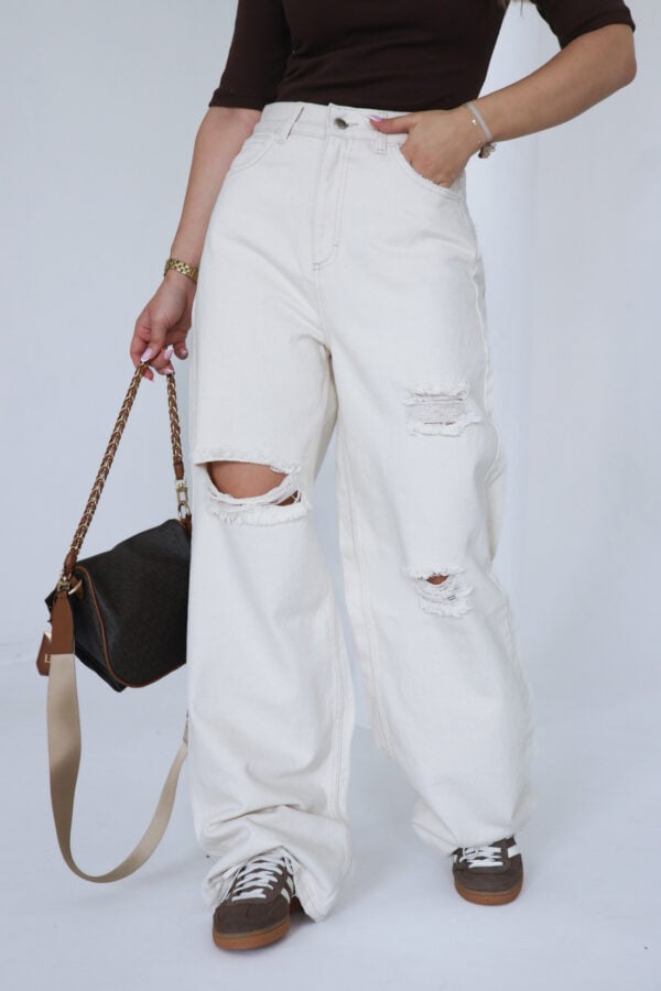 Spodnie damskie BG Ninety's jeans | kremowy