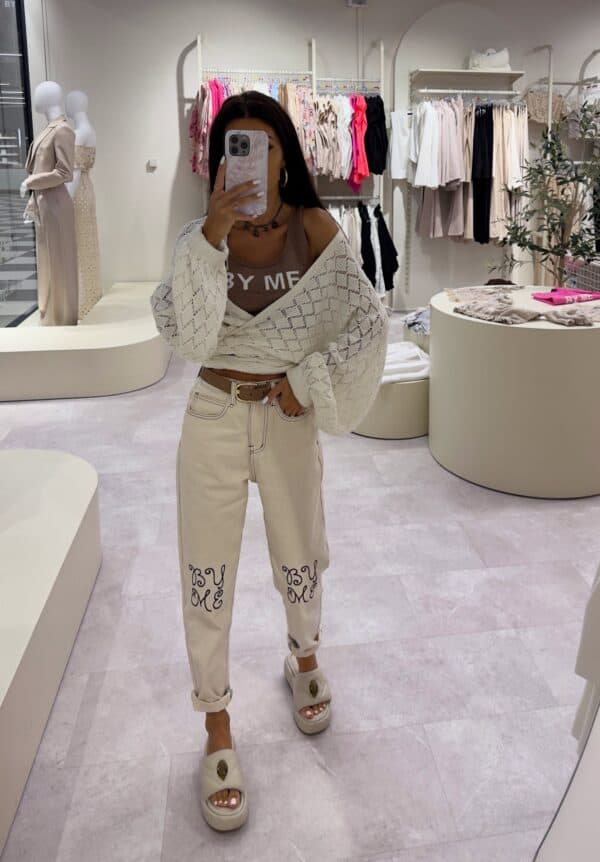 Jeansy MOM FIT LOWE – beżowe