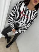 Bluza dresowa LOGO print zebra – biało-czarna