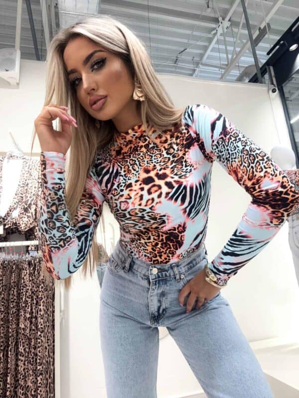 Bluzka SKIN print animal – miętowo-pomarańczowy