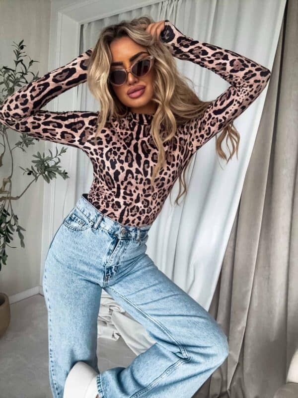 Bluzka SKIN print pantera – czekoladowo-czarna Bluzka SKIN print pantera – czekoladowo-czarna