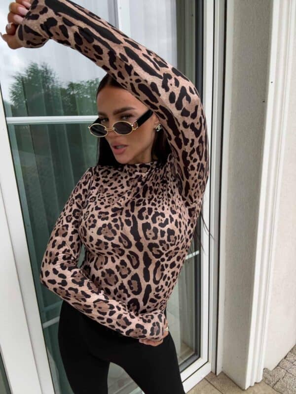 Bluzka SKIN print pantera – czekoladowo-czarna