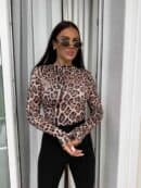 Bluzka SKIN print pantera – czekoladowo-czarna