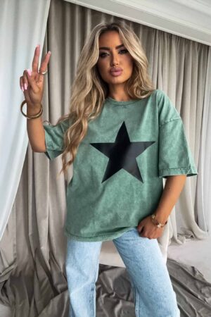 Dekatyzowany T-shirt STAR - rozbielony khaki