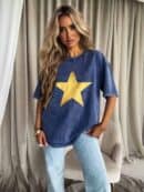 Dekatyzowany T-shirt STAR - granatowy