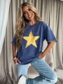 Dekatyzowany T-shirt STAR - granatowy