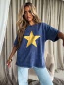 Dekatyzowany T-shirt STAR - granatowy
